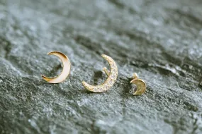 14k Gold Small Cubic Moon Barbell Ear Stud Piercing