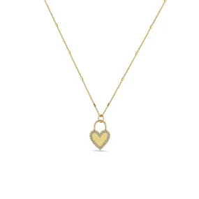 14k Heart Padlock with Pavé Diamond Border Pendant Necklace