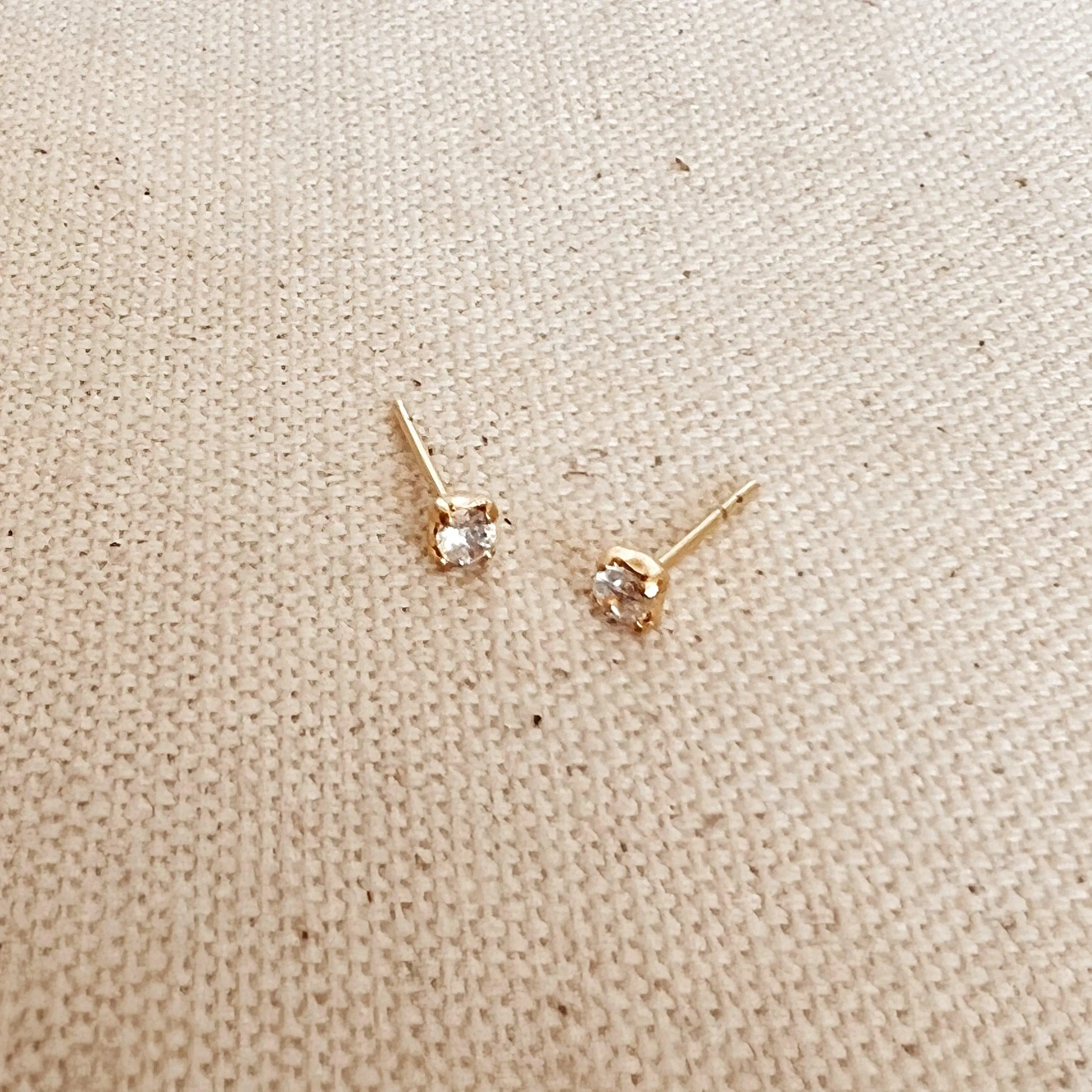 18k Gold Filled 2mm Clear Cubic Zirconia Stud