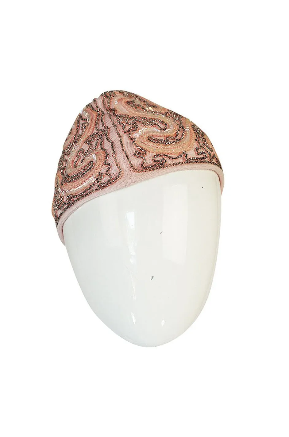 1940s Labeled Pink Sequin Tie Turban skullcap Hat