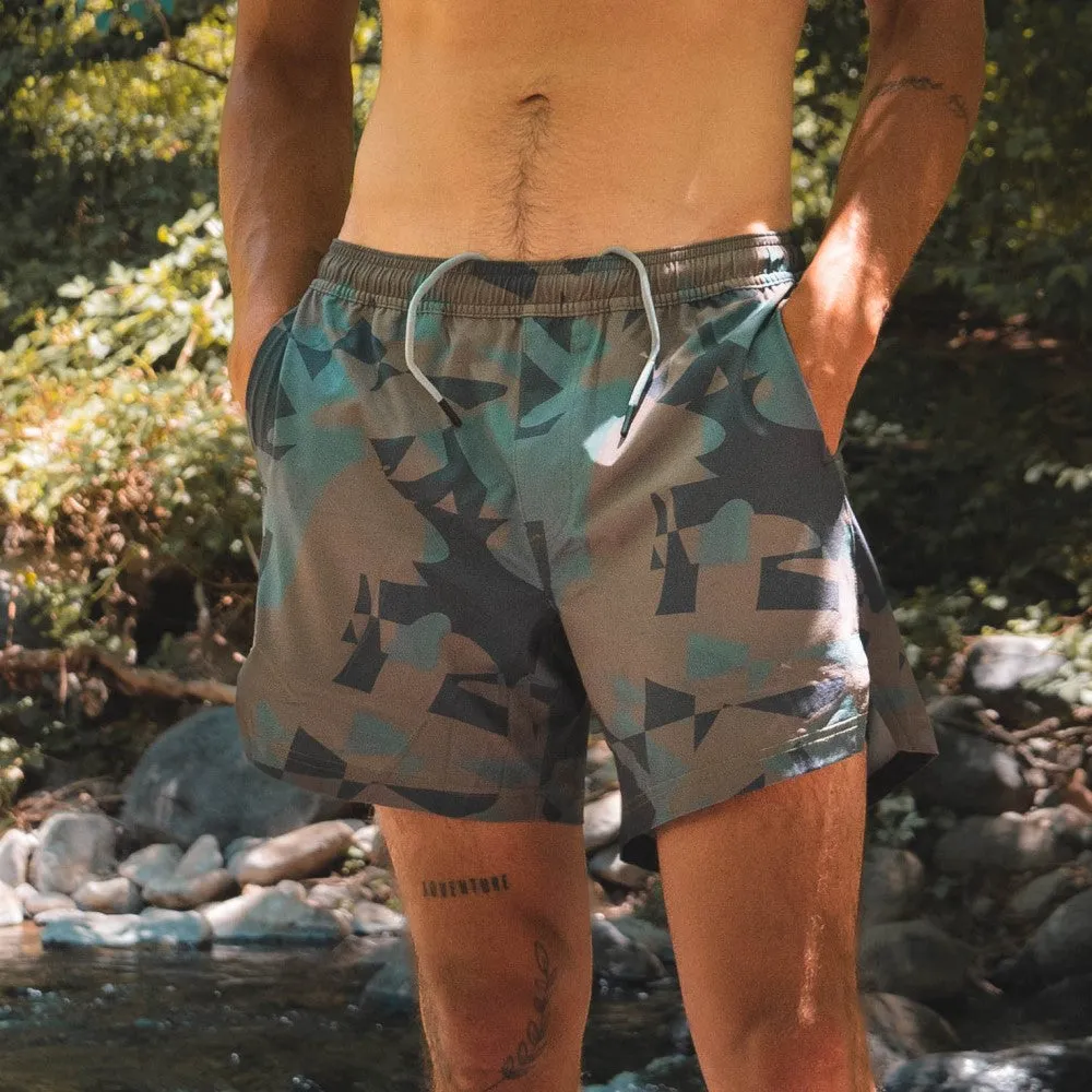 2 in 1 Stretch Short Lined Green Camo Gym Shorts