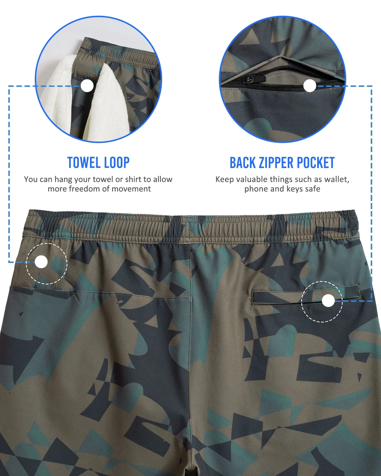 2 in 1 Stretch Short Lined Green Camo Gym Shorts