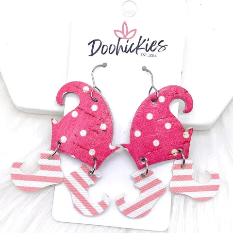 2 Pink Polka Dot Elf Earrings