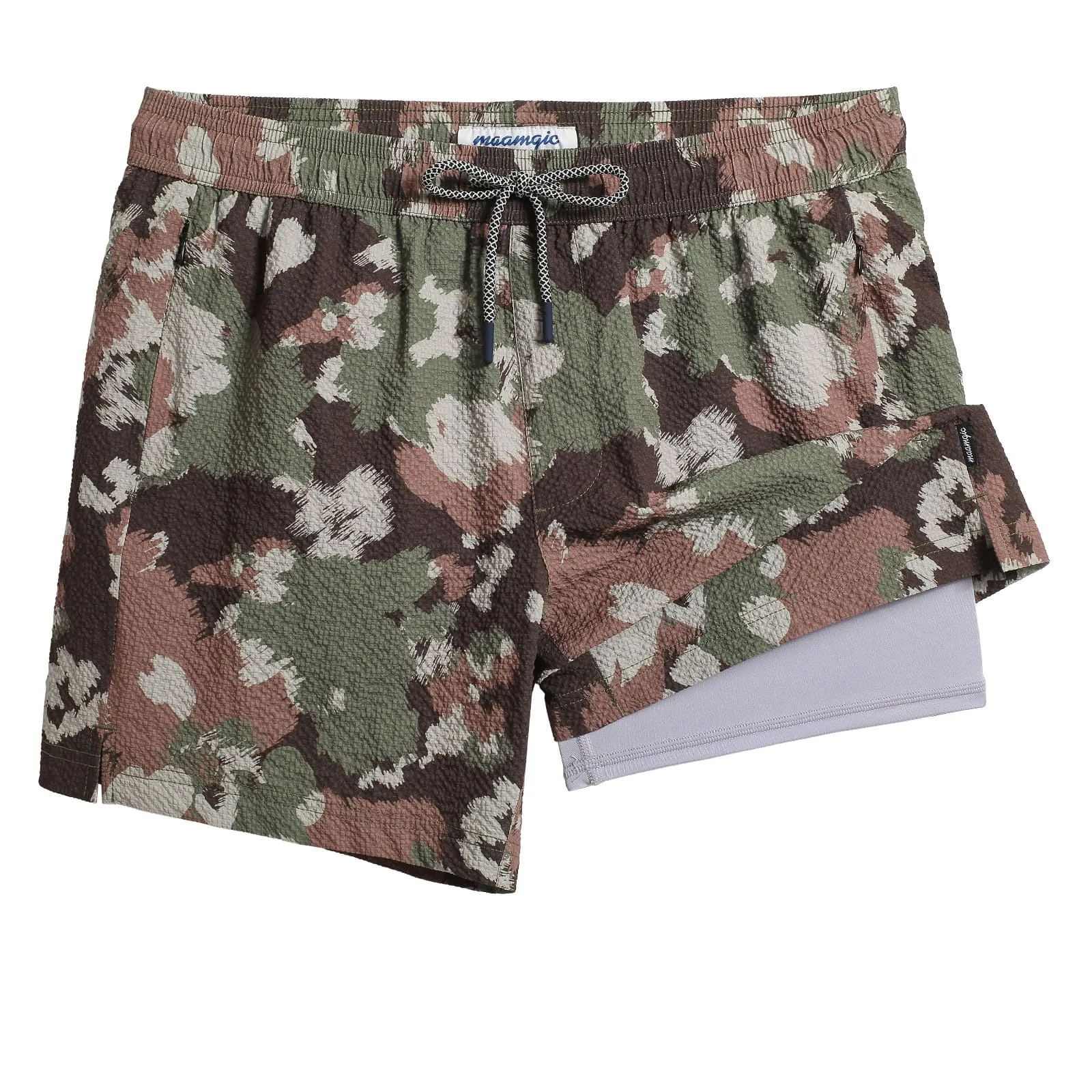 5.5 Inseam 2 in 1 Seersucker Short Liner Brown Camo Swim Shorts