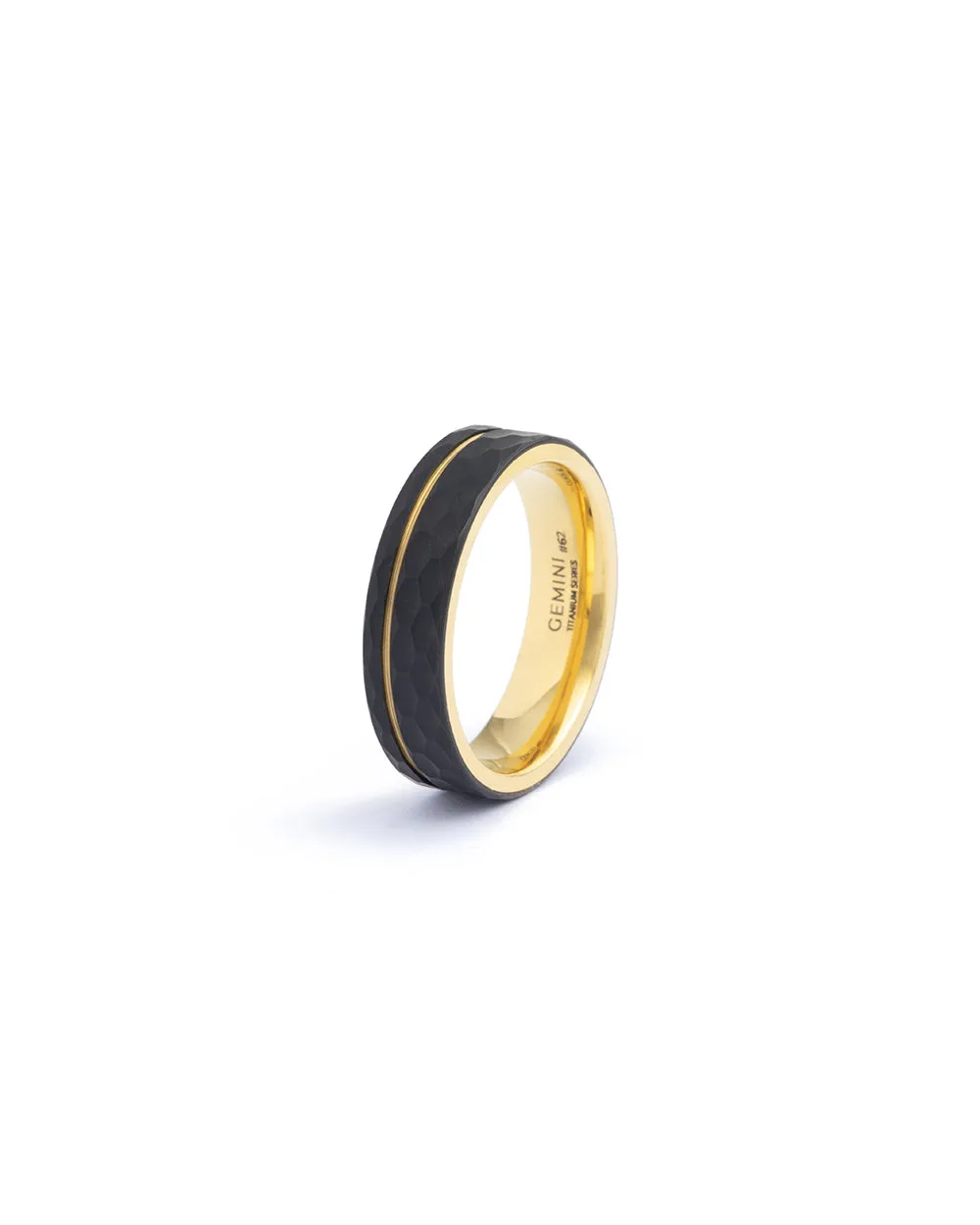 6mm Faceted full Titanium ring with golden finish