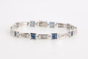 7" 14k White Gold 0.15tcw Diamonds and 2.64tcw Sapphire Bracelet (11.92g.)