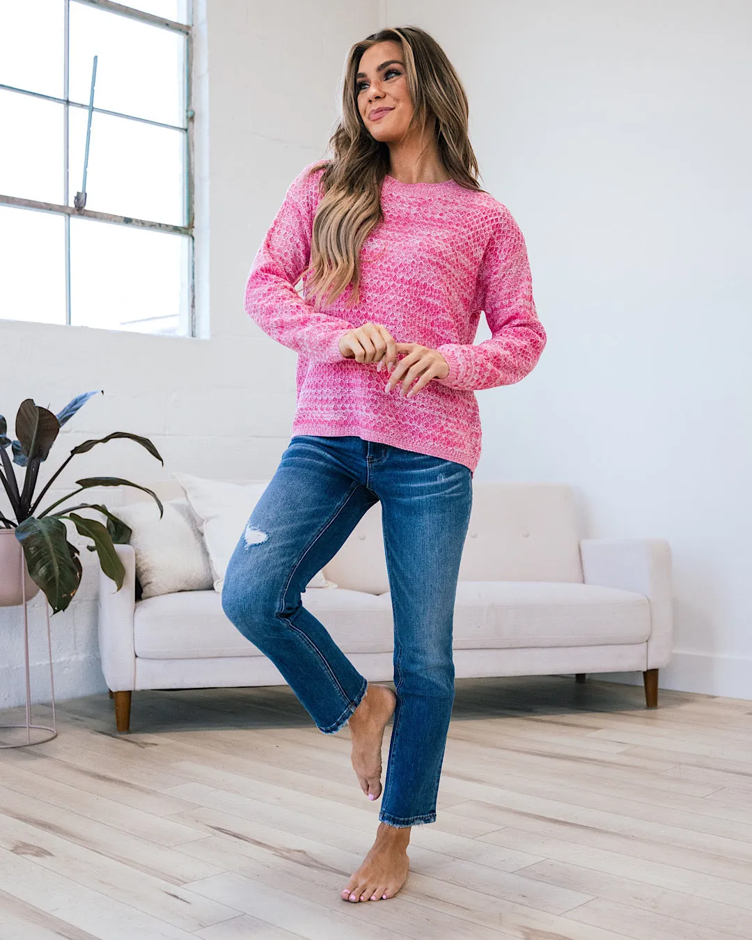 Abigail Textured Sweater - Heather Pink