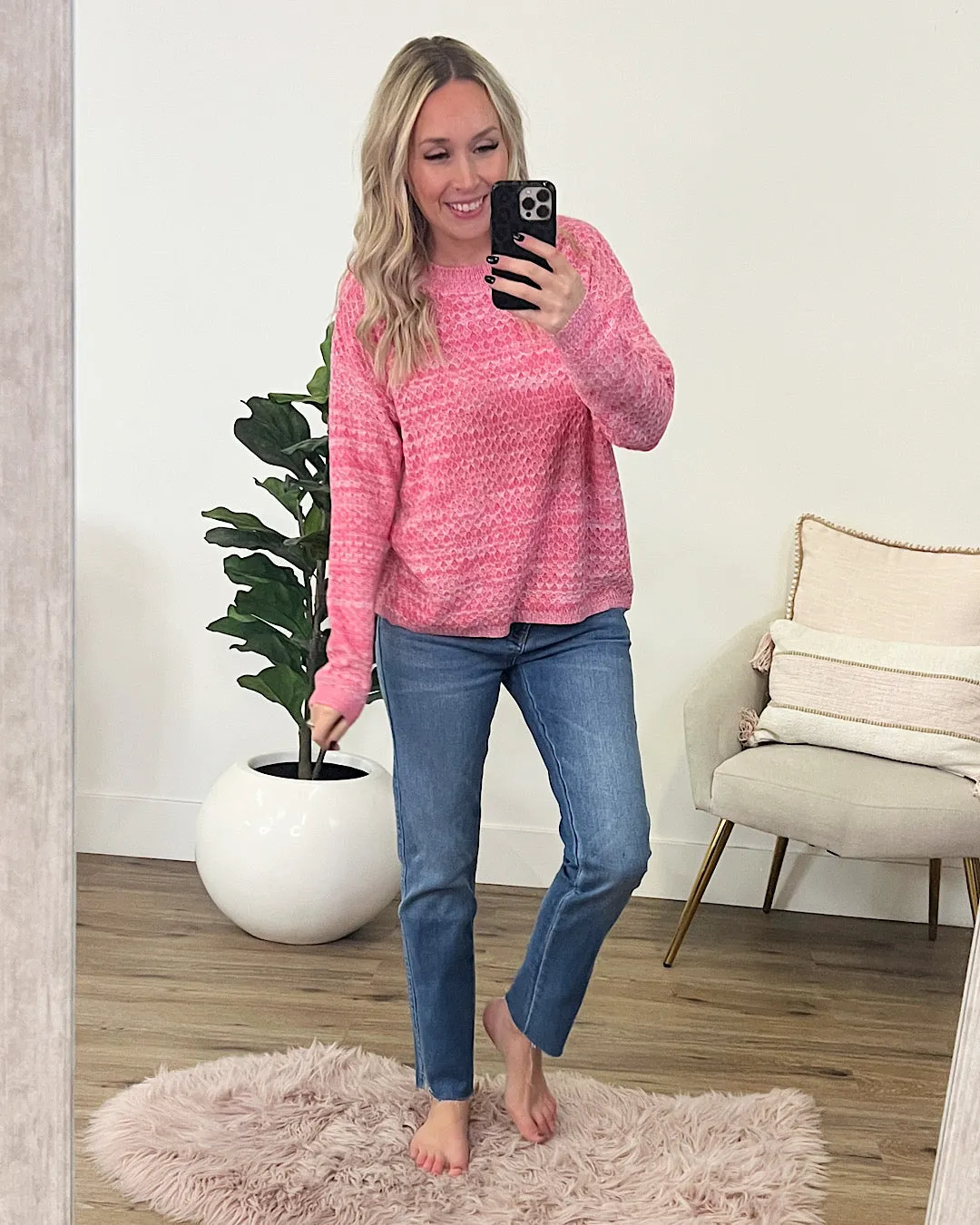 Abigail Textured Sweater - Heather Pink