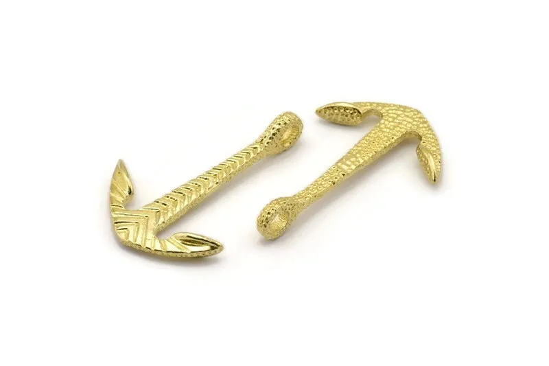 Anchor Bracelet Part, 2 Raw Brass Anchor Bracelet Connectors, Charm (38x25mm) N0280