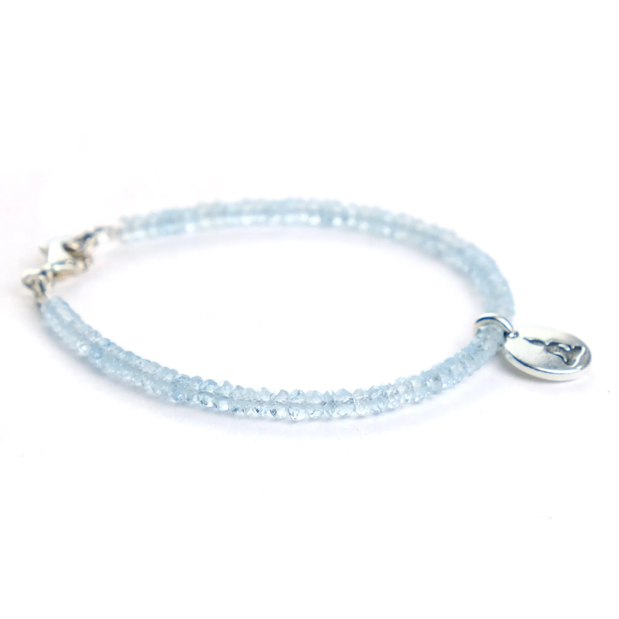 Aquamarine and Buddha Charm Bracelet with Sterling Silver Trigger Clasp