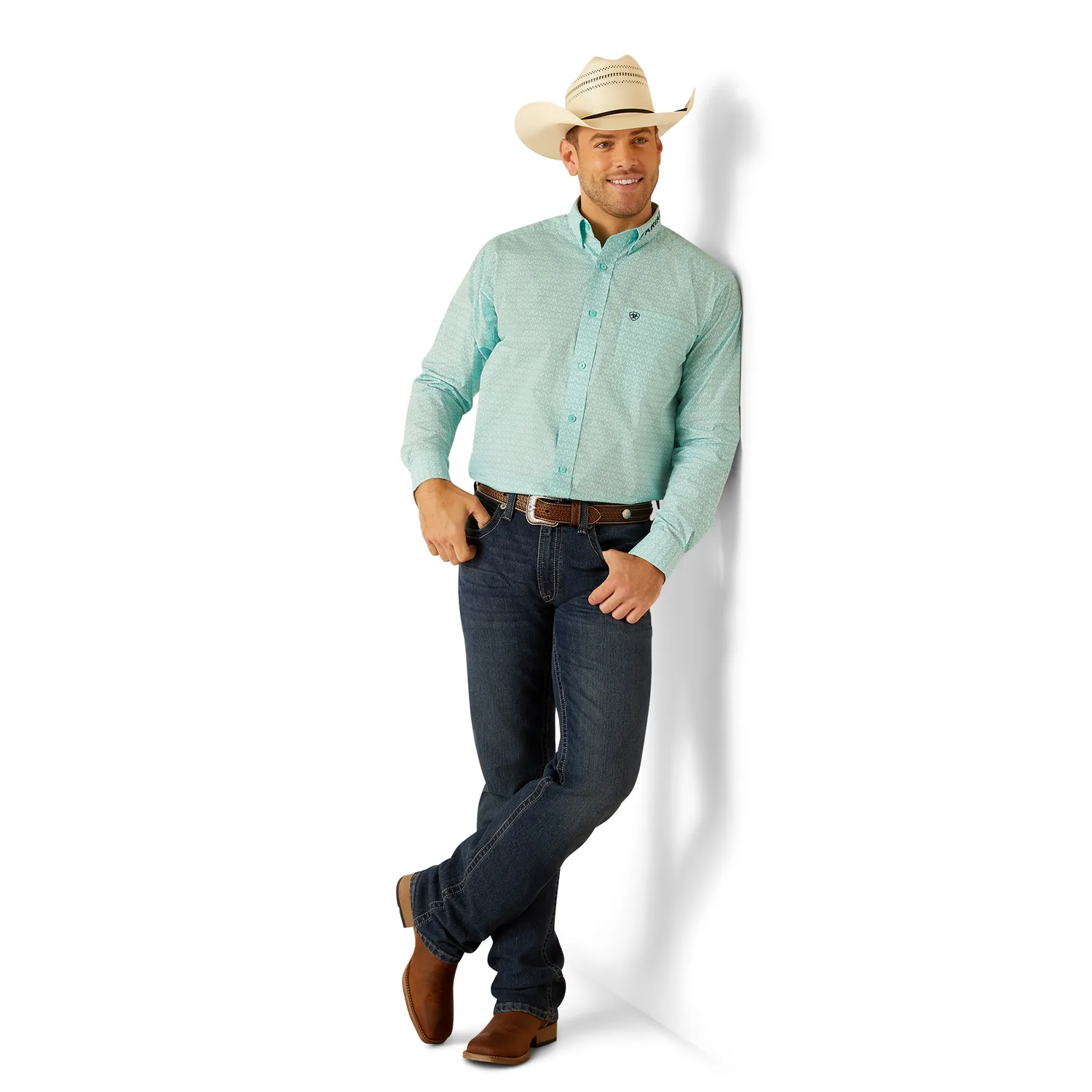 Ariat Men's Team Gian Classic Fit Shirt - Light Aqua