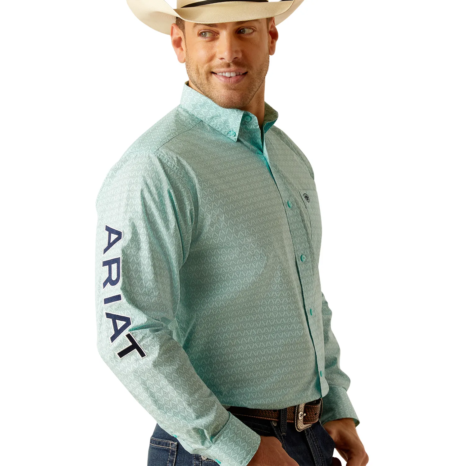 Ariat Men's Team Gian Classic Fit Shirt - Light Aqua