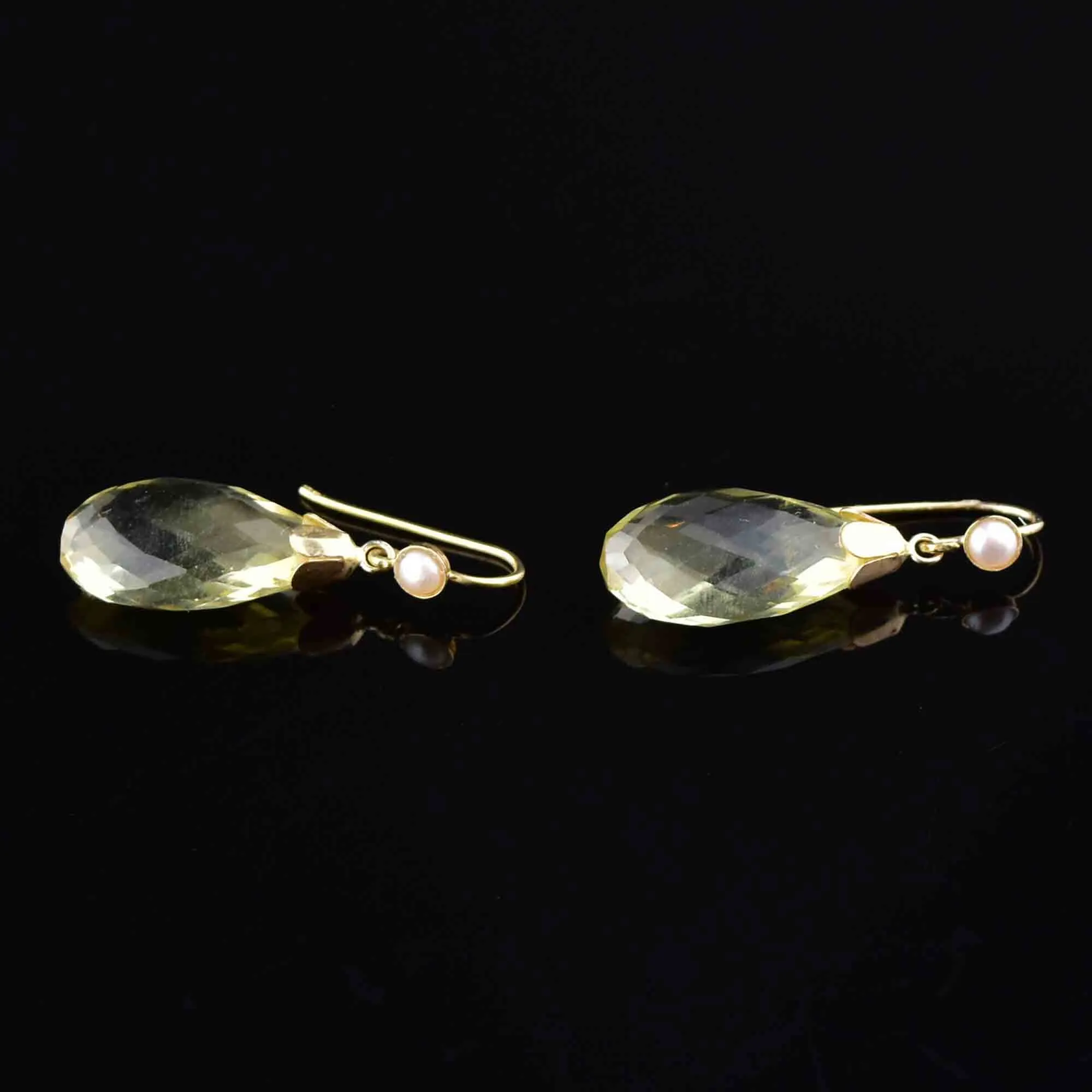 Art Deco Style Gold Pearl Lemon Citrine Drop Earrings