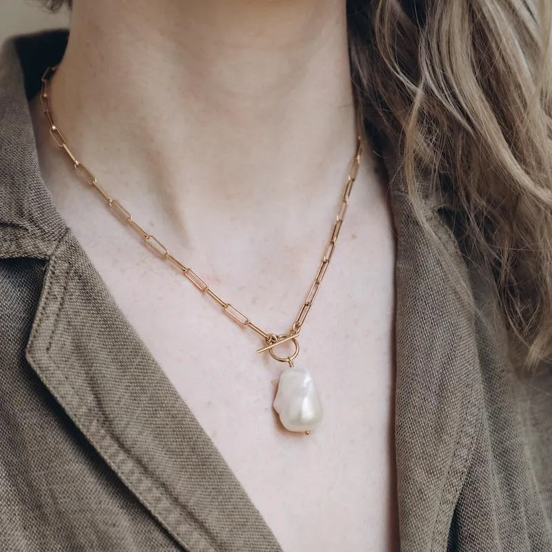 Baroque Pearl Toggle Drop Necklace