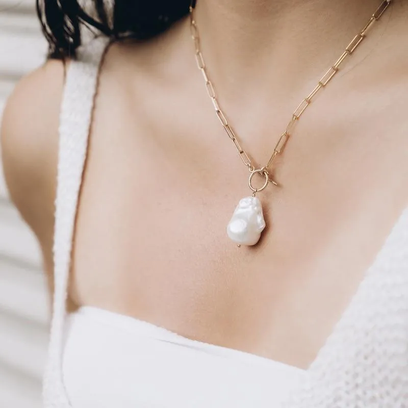 Baroque Pearl Toggle Drop Necklace