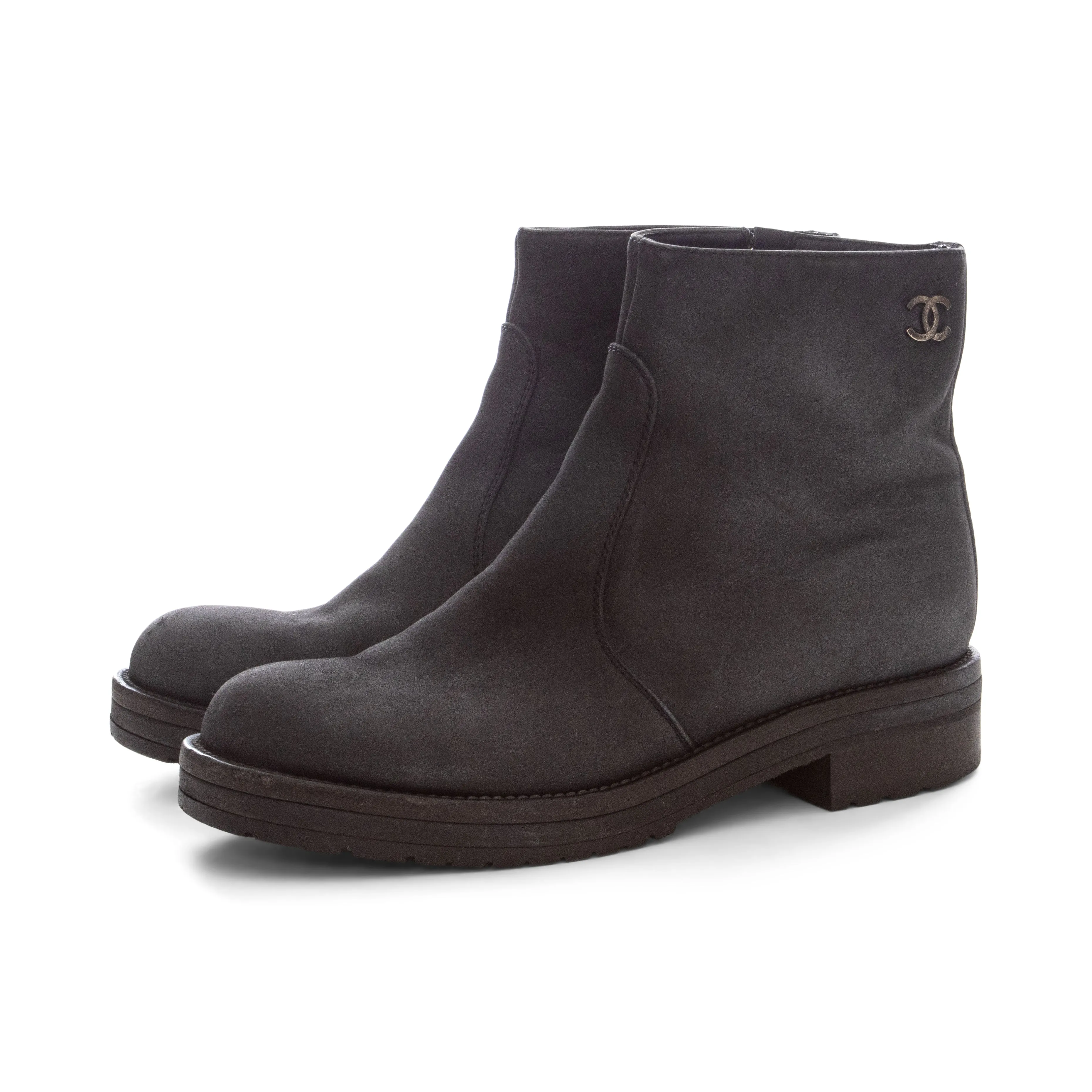 Black Suede Biker CC Ankle Boots 38.5