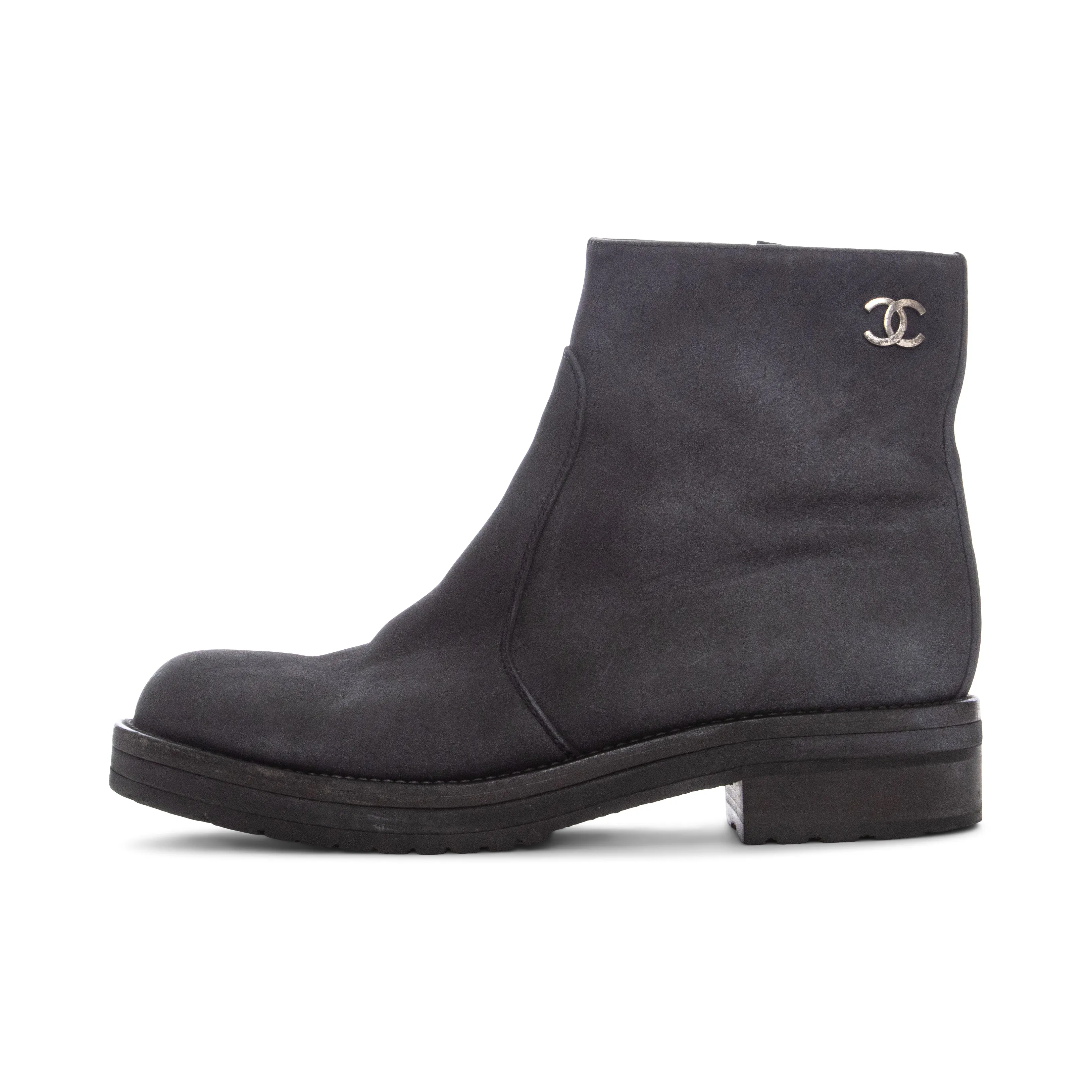 Black Suede Biker CC Ankle Boots 38.5