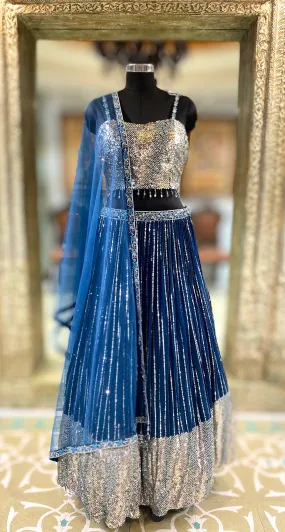 Blue Lehenga Choli with Sequins Embroidery