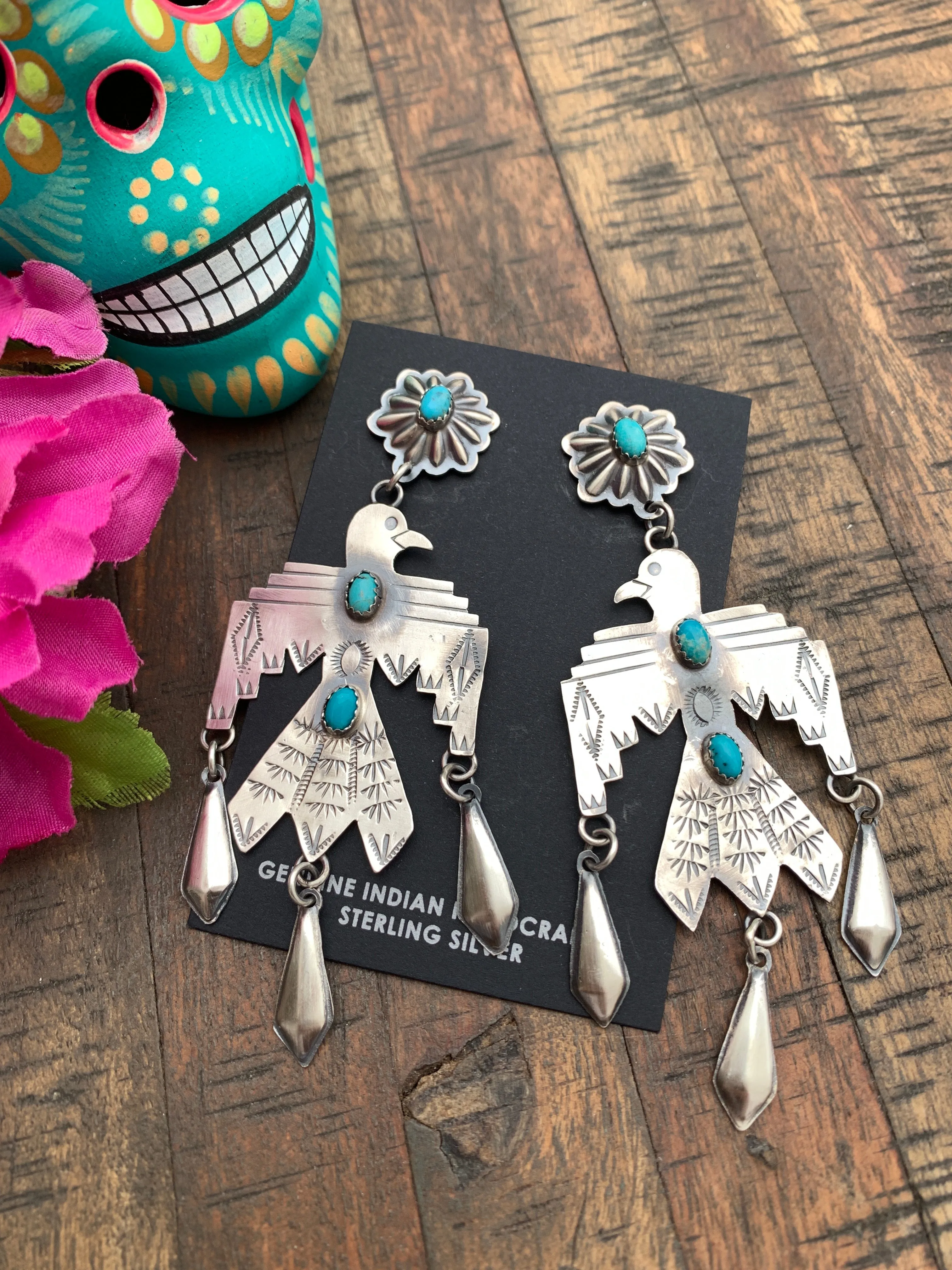 Blue Thunderbird Dangle Earrings