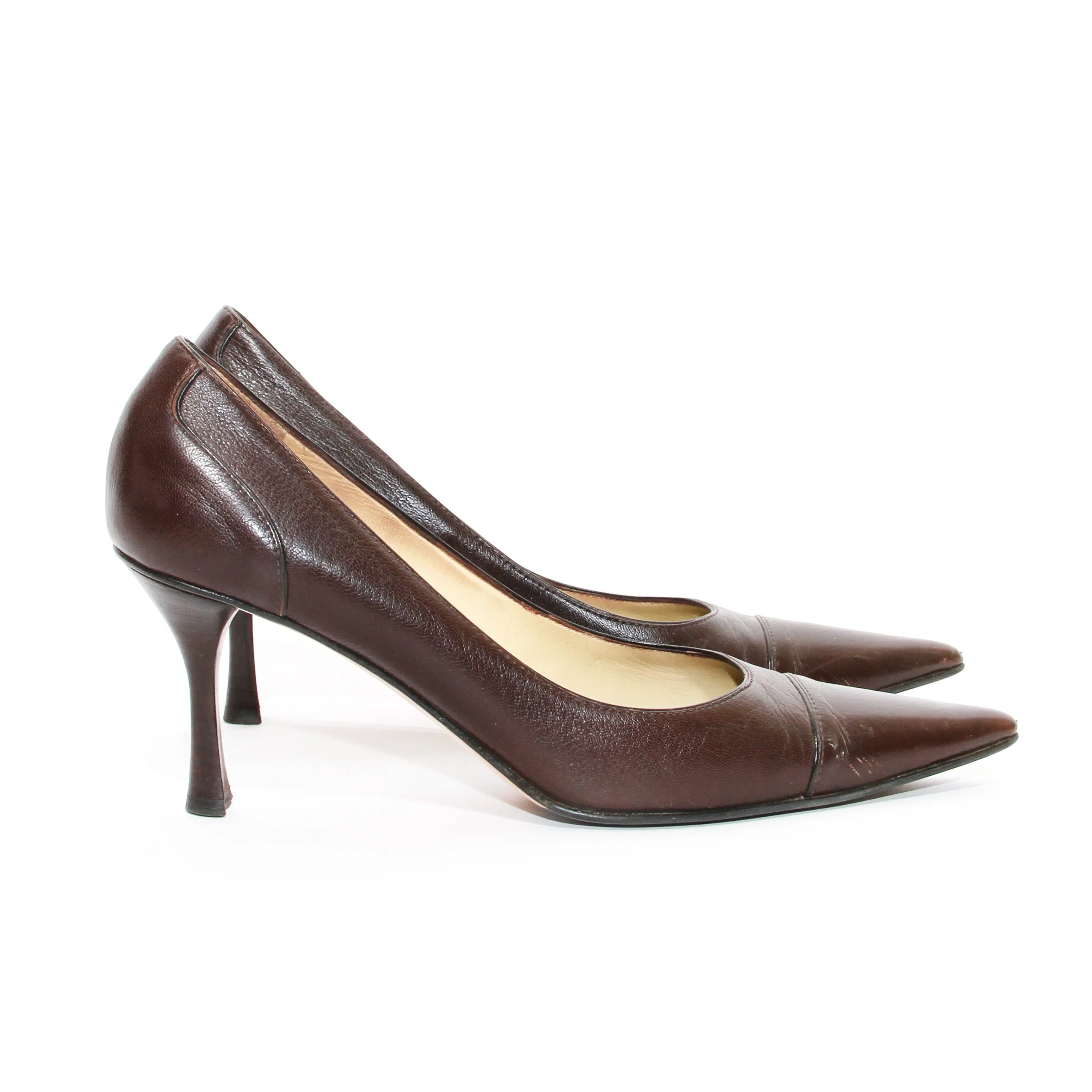 Brown Leather Pointed Pumps 7