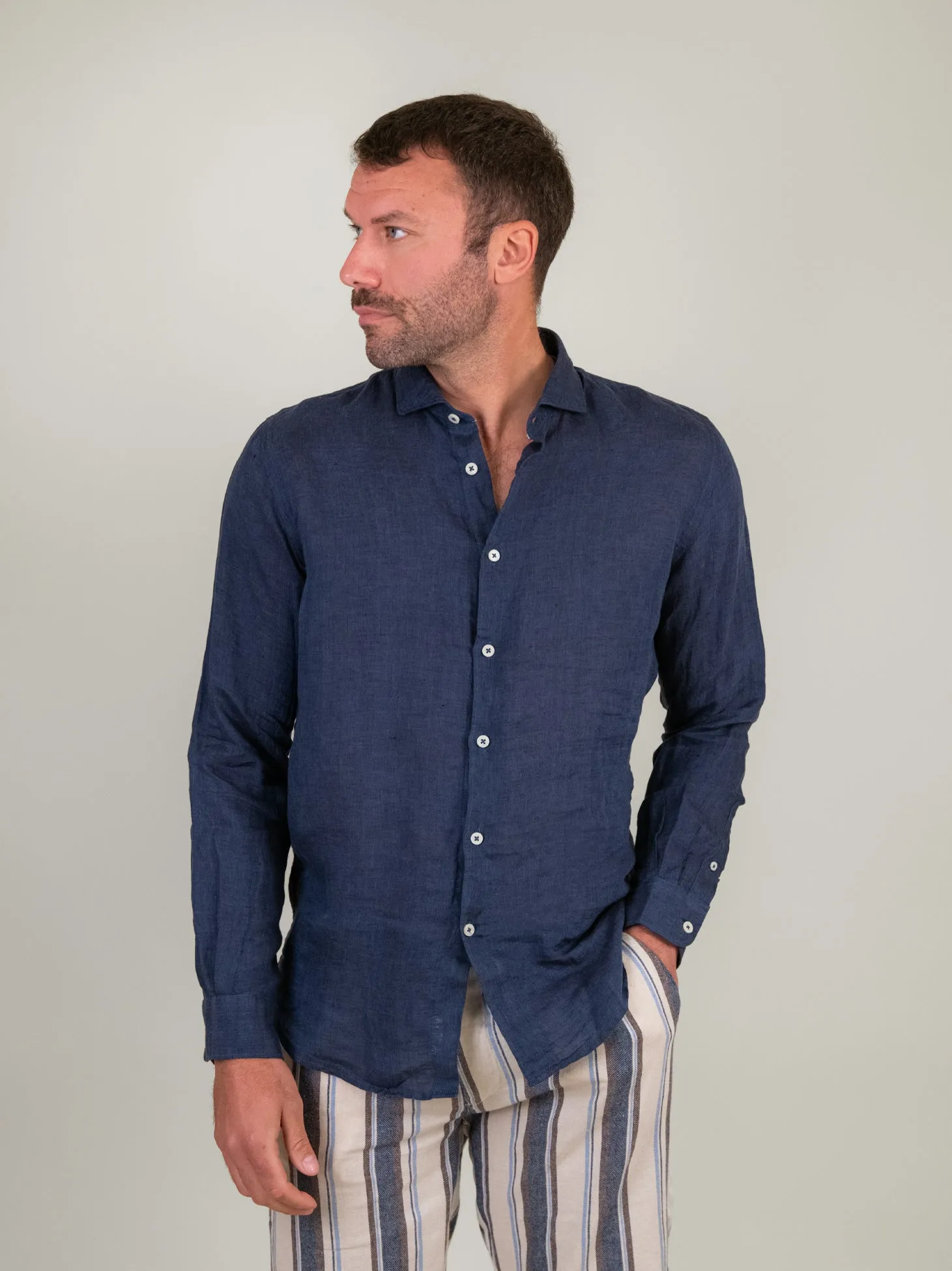 CAMICIA IN LINO BLU