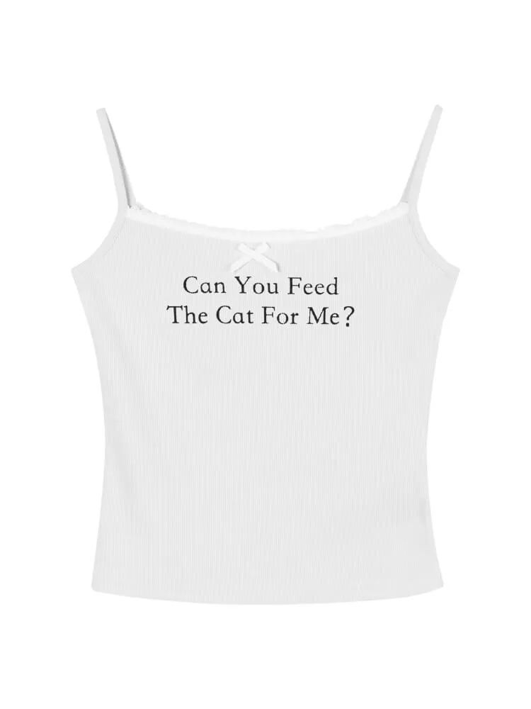 Can you feed me the cat for me Sweet Spicy Girl White Letter Print Top BY9201