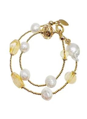 Citrine With Freshwater Pearls Double Layers Bracelet JB006