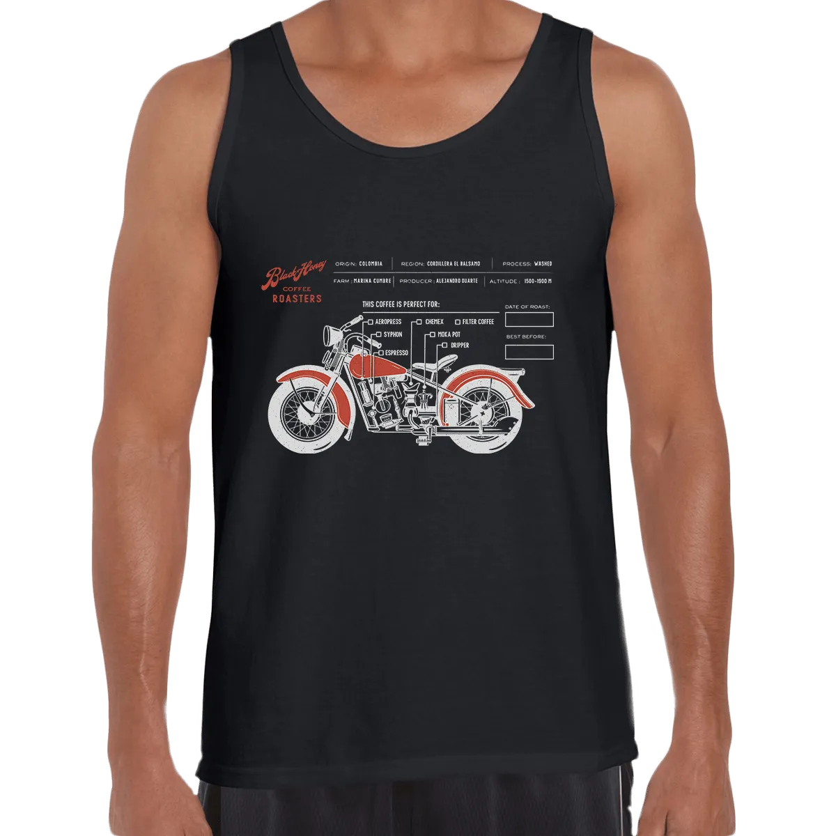 Coffee Roaster Hipster Harley Davidson Biking Columbia Coffee Beans T-Shirt