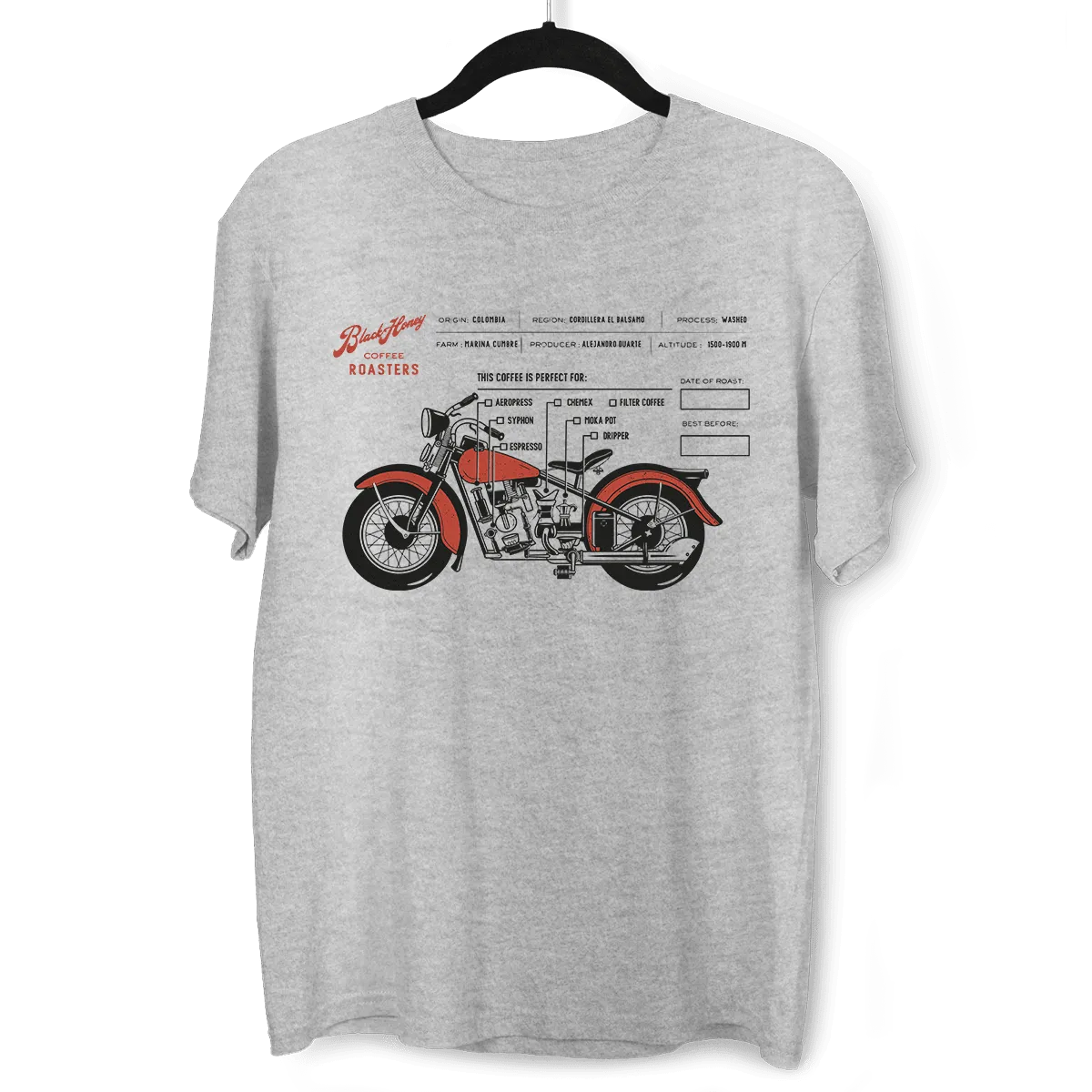 Coffee Roaster Hipster Harley Davidson Biking Columbia Coffee Beans T-Shirt