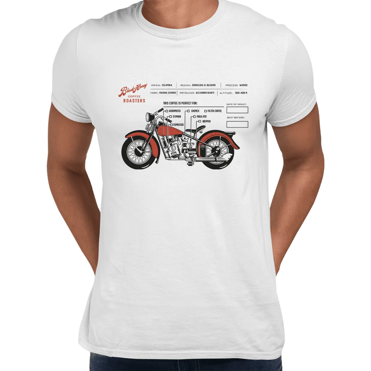 Coffee Roaster Hipster Harley Davidson Biking Columbia Coffee Beans T-Shirt