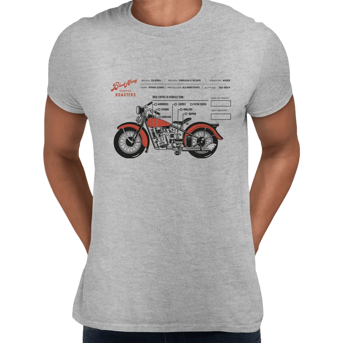 Coffee Roaster Hipster Harley Davidson Biking Columbia Coffee Beans T-Shirt