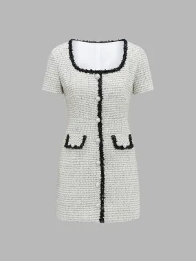 Colorblock Tweed Dress with Lace