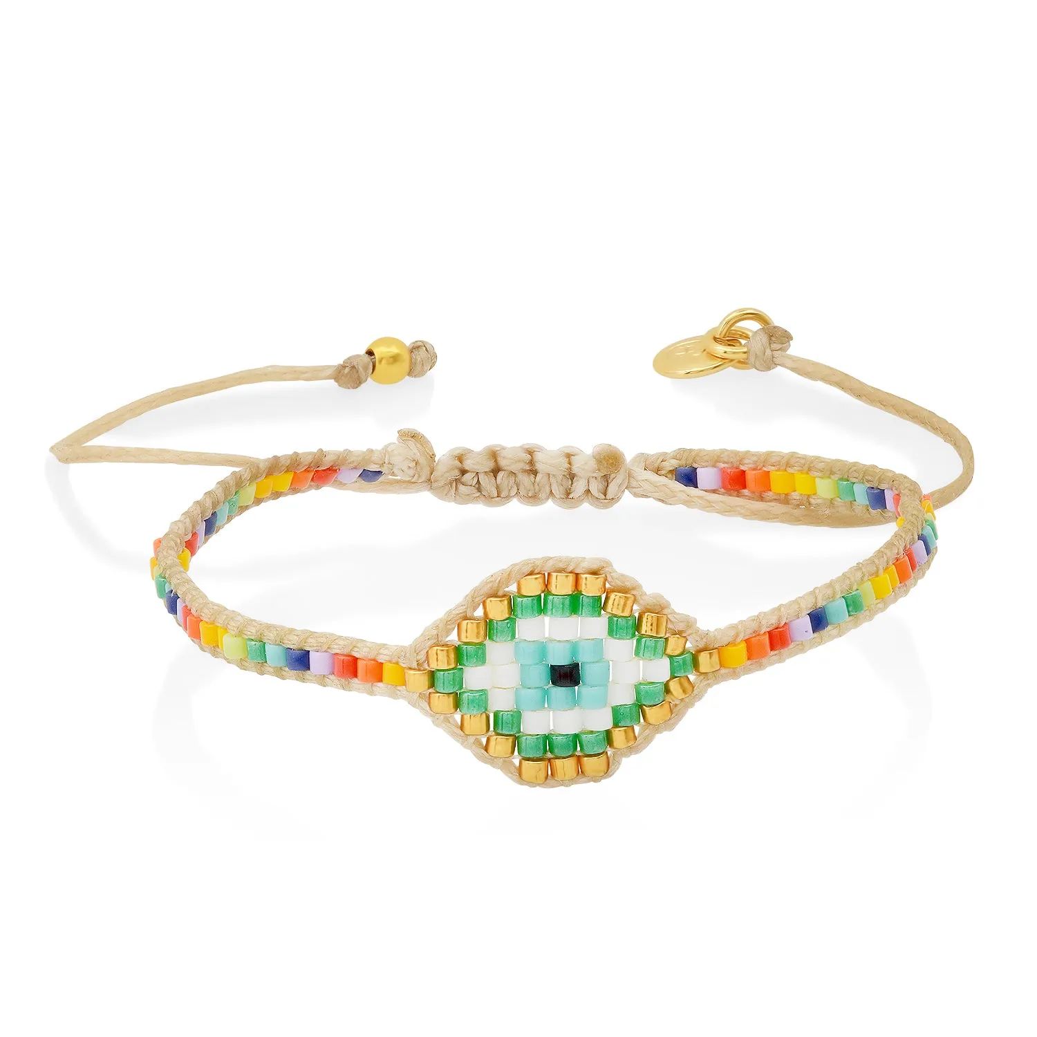 Crochet Beaded Rainbow Evil Eye Adjustable Bracelet