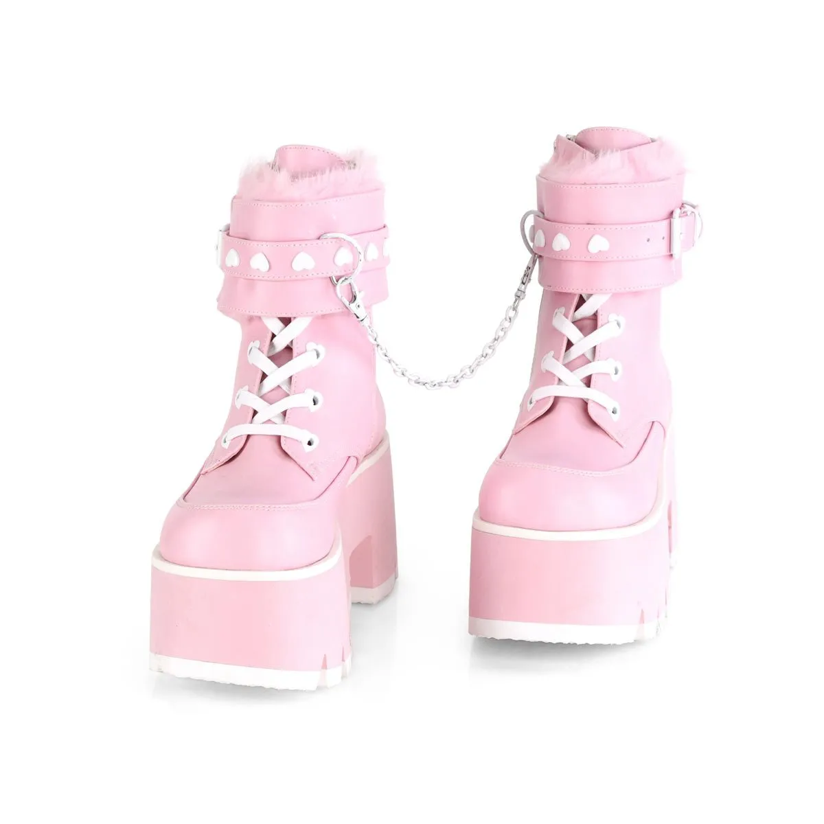 Demonia ASHES-57 | Pink Vegan Leather Ankle Boots