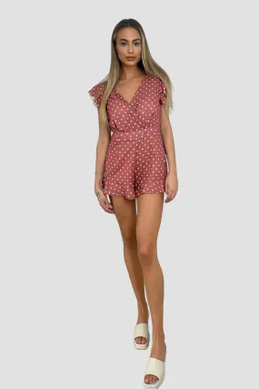 Dusty Pink Polka Dot Frilled Playsuit