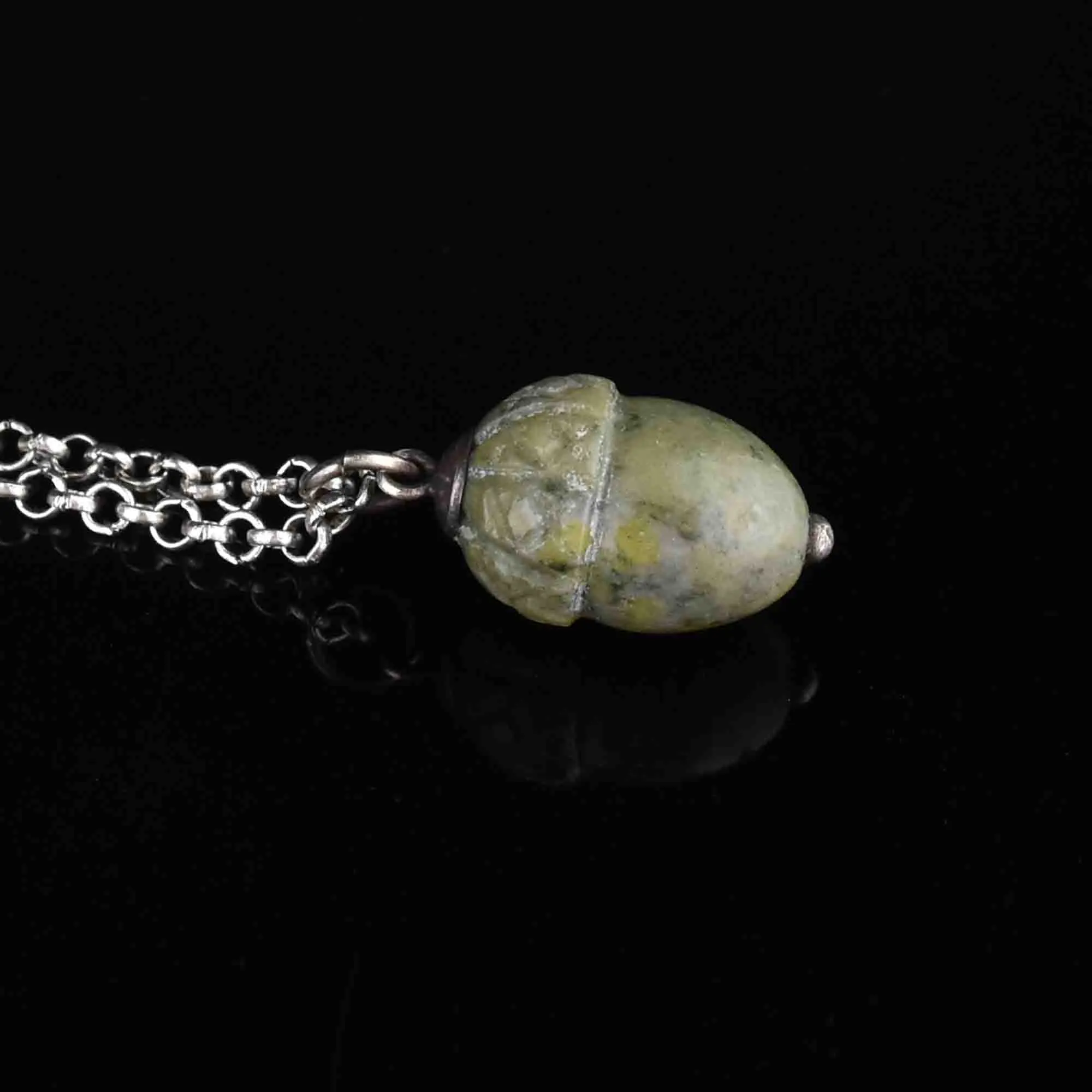 Edwardian Silver Connemara Marble Acorn Pendant Necklace