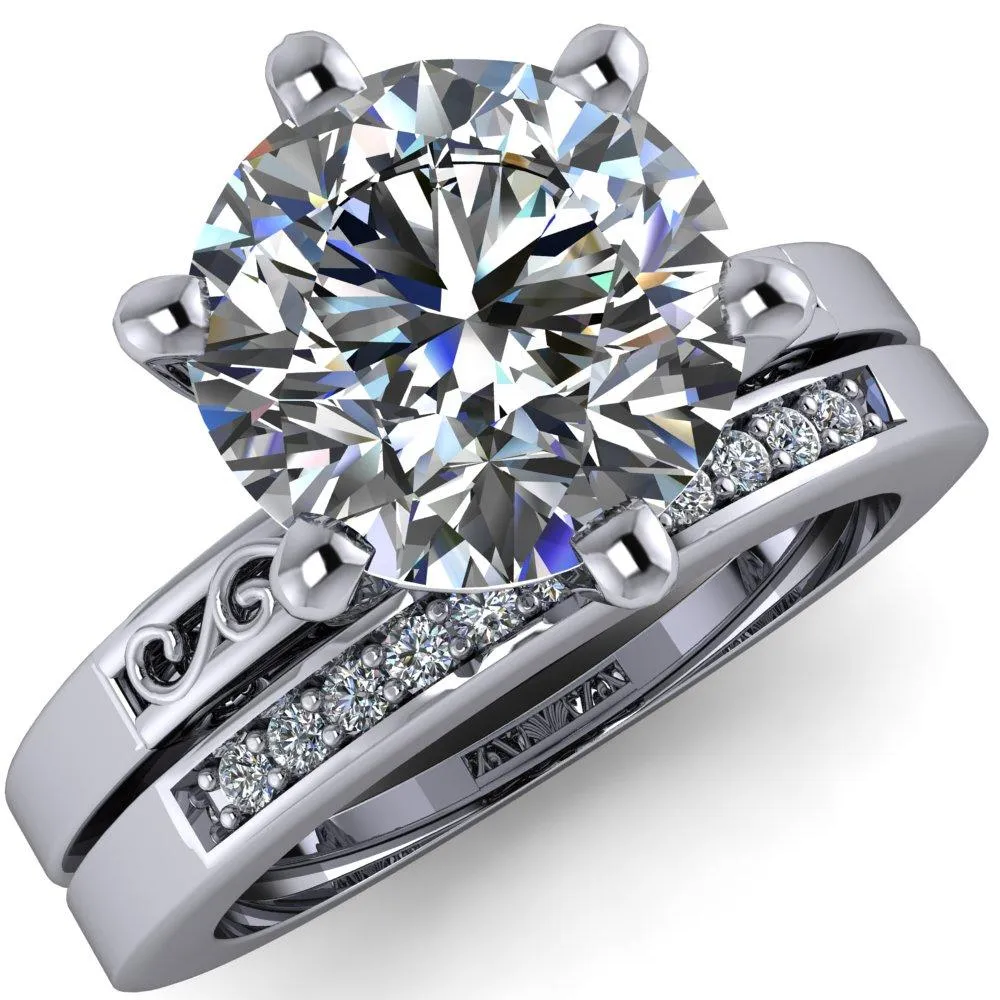 Eliza Round Lab-Grown Diamond Center Stone Filigree Hollowed Quarter Band 6 Prong Serenade Solitaire Engagement Ring