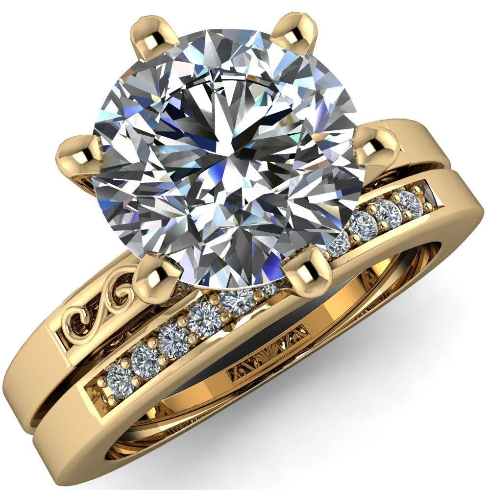 Eliza Round Lab-Grown Diamond Center Stone Filigree Hollowed Quarter Band 6 Prong Serenade Solitaire Engagement Ring