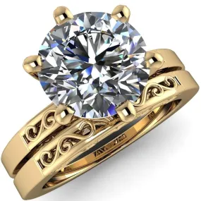 Eliza Round Lab-Grown Diamond Center Stone Filigree Hollowed Quarter Band 6 Prong Serenade Solitaire Engagement Ring