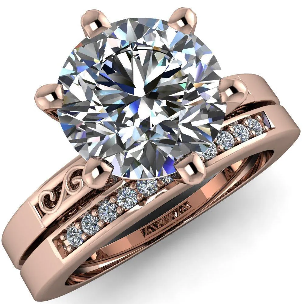 Eliza Round Lab-Grown Diamond Center Stone Filigree Hollowed Quarter Band 6 Prong Serenade Solitaire Engagement Ring