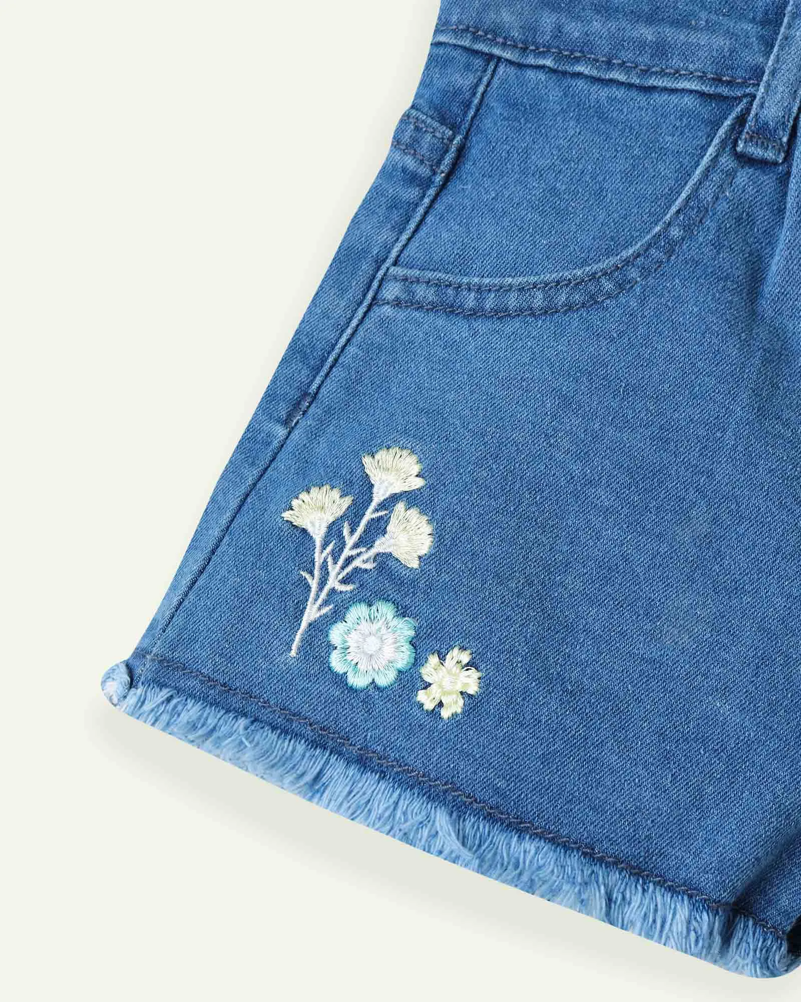 Embroidered Denim Shorts