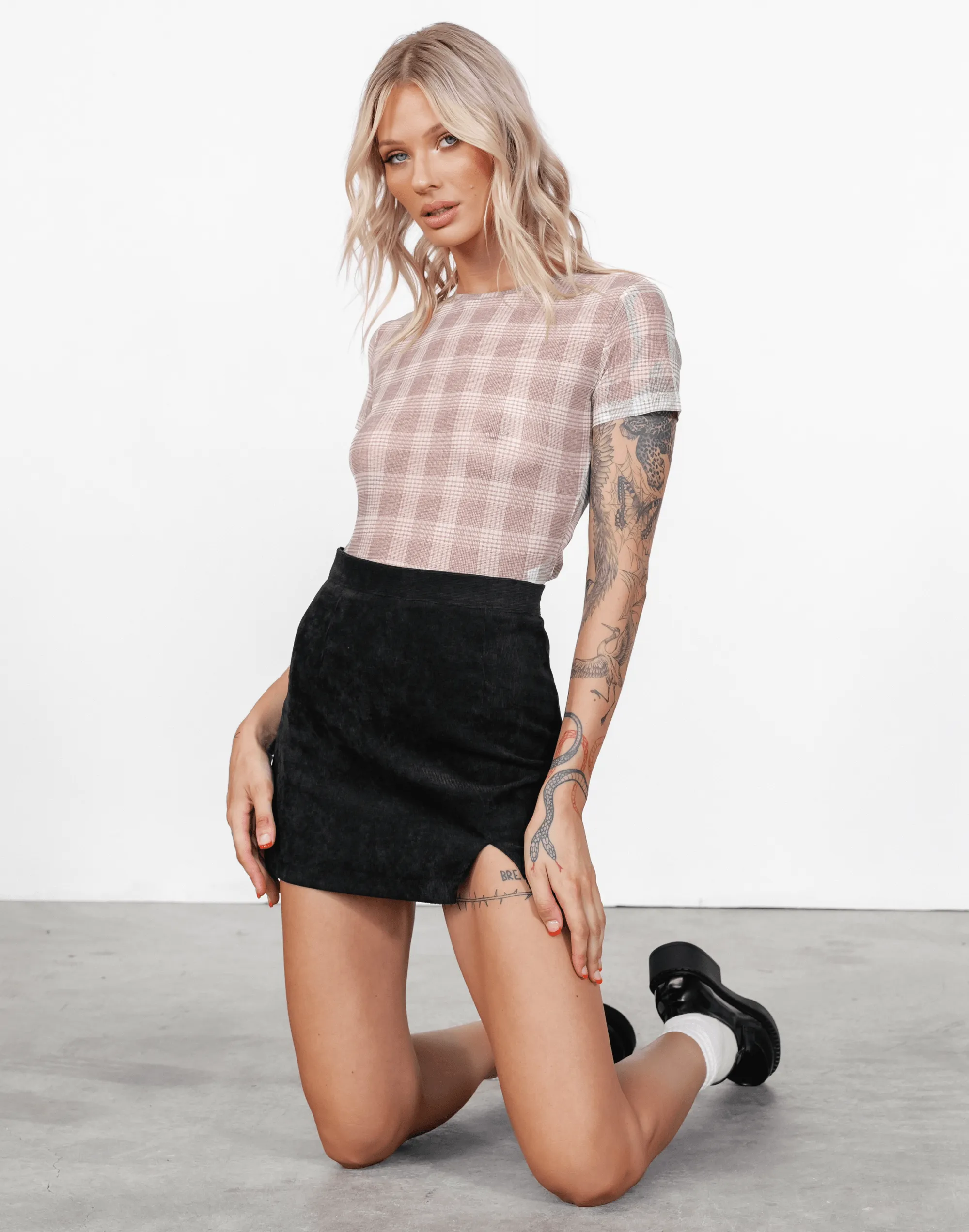 Fantasy Mesh Tee (Beige/Plaid) - By Lioness