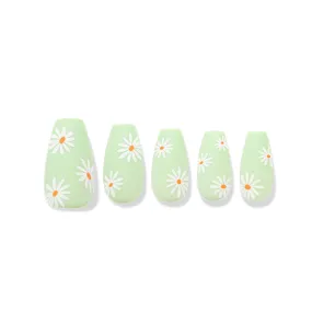 Finger Suit Sunday Nails 40pcs Hand Artificial Fake Nails Long Pretty Home Art Tips Matt Beauty Coffin Shape Press On Daisy