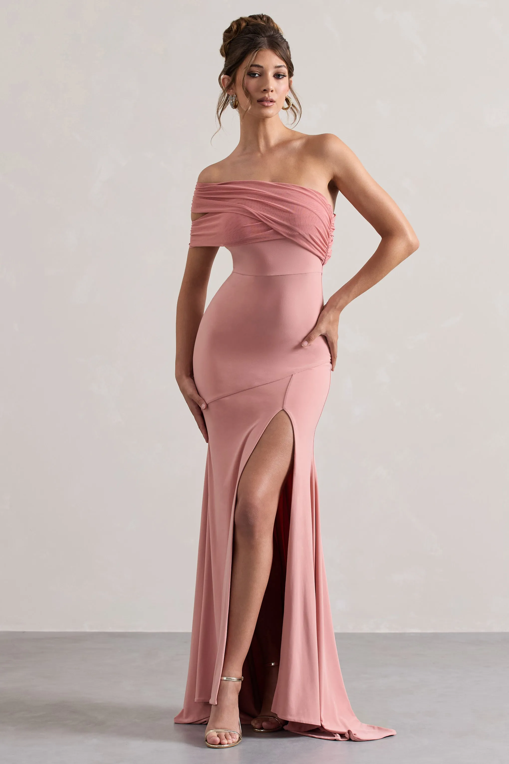 Fused | Blush Asymmetric Bardot Split Maxi Dress