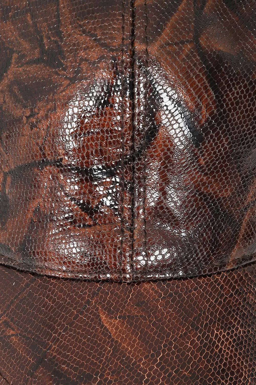 Genuine Brown Snake Skin Style Leather Baseball Cap - Curve Peak