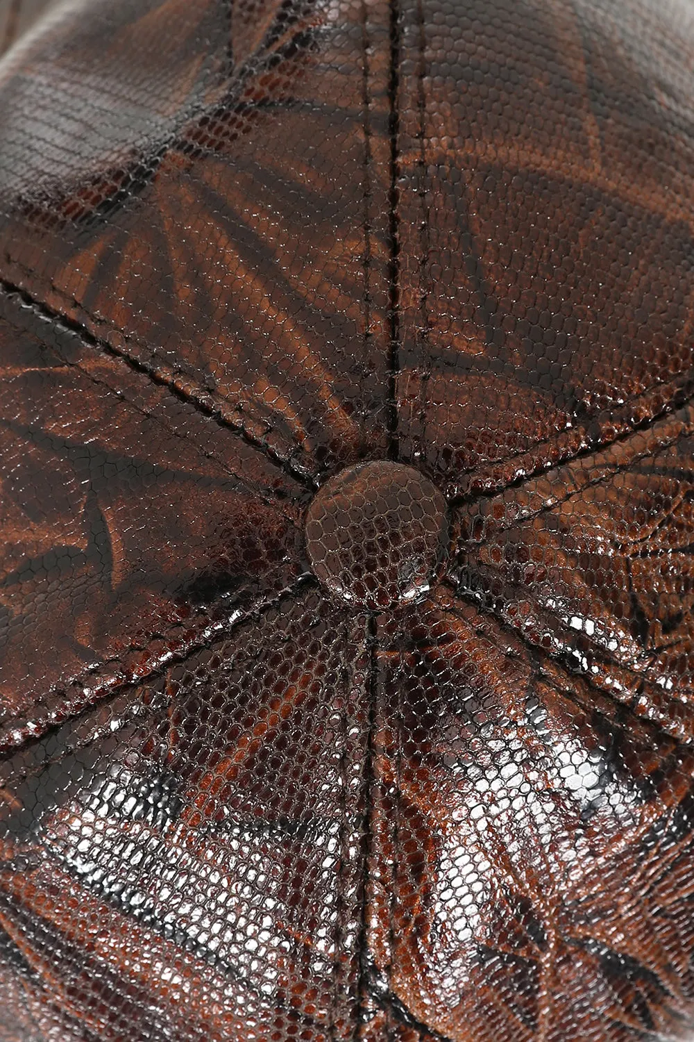 Genuine Brown Snake Skin Style Leather Baseball Cap - Curve Peak