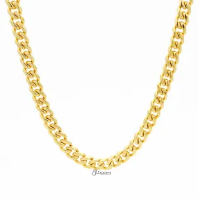 Gold I.P Stainless Steel Beveled Cuban Chain Necklace - 9mm width