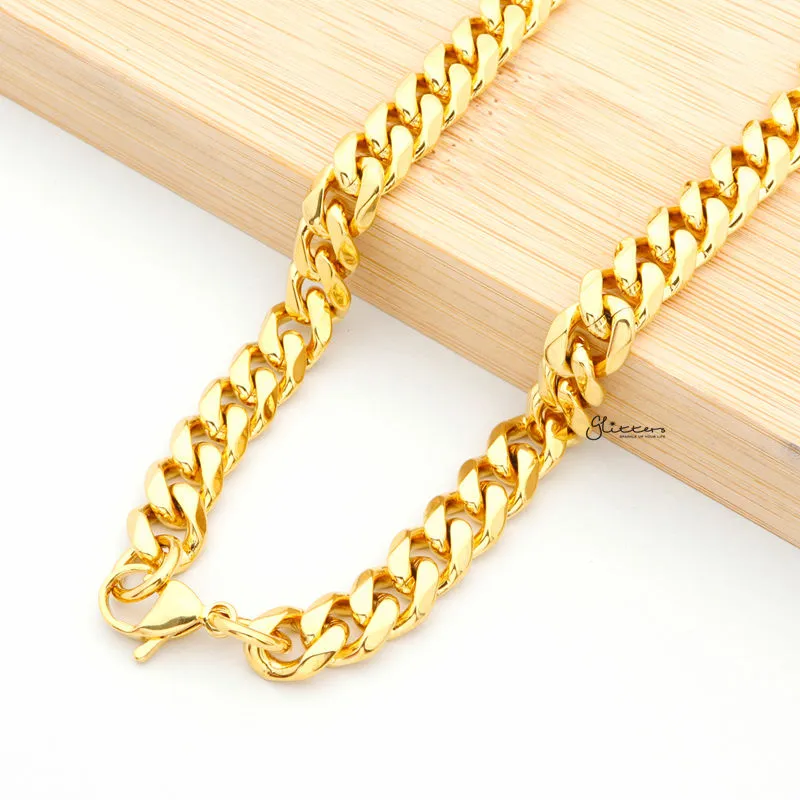 Gold I.P Stainless Steel Beveled Cuban Chain Necklace - 9mm width