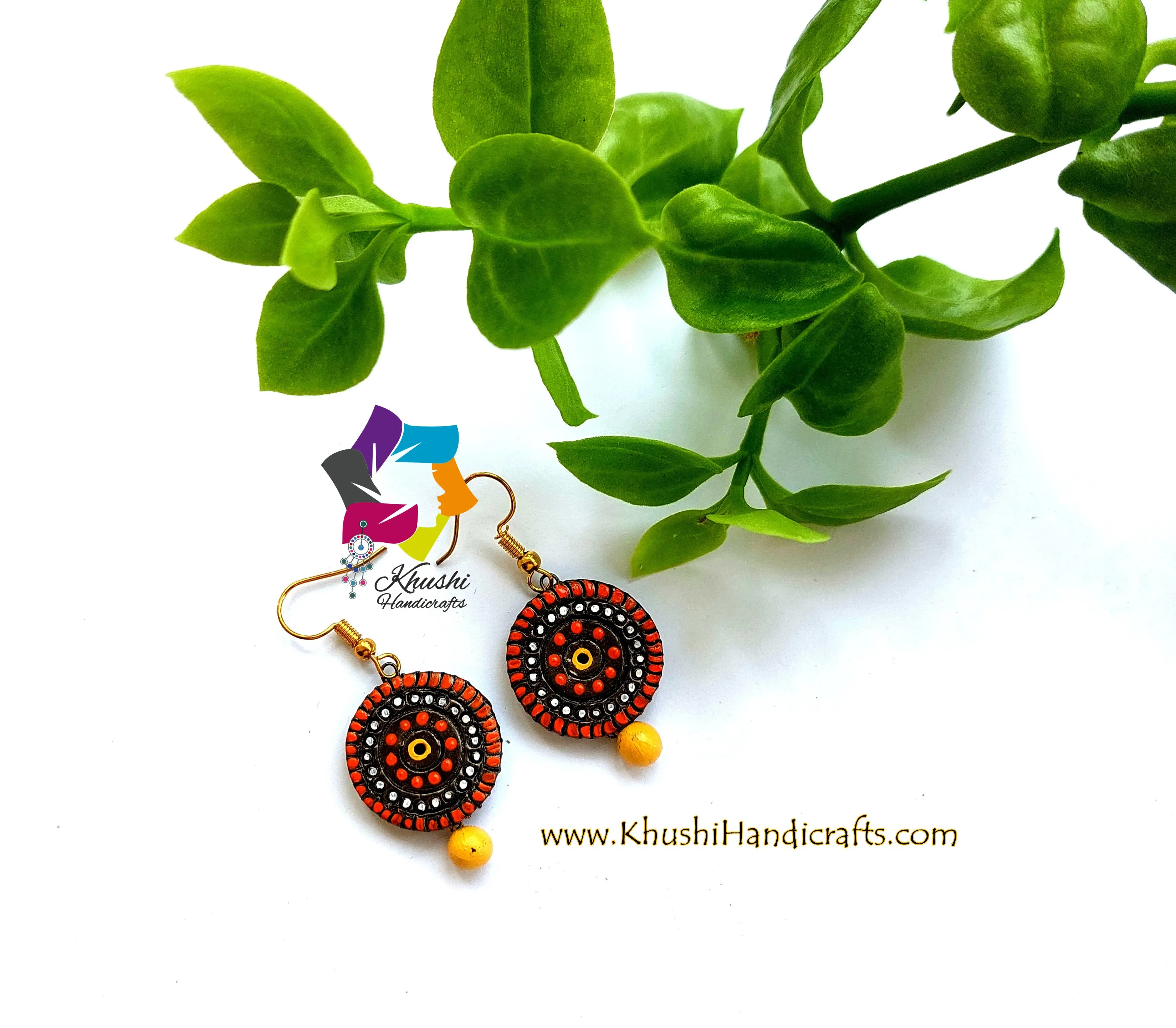 Handmade Terracotta Round Orange Earrings