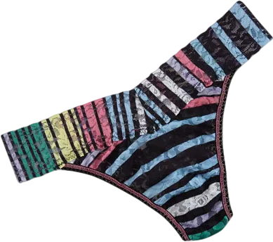 Hanky Panky Multicoloured Lace Chalk Stripe Thong One Size